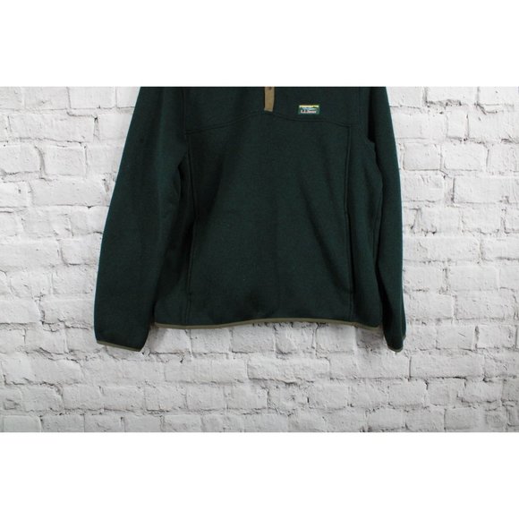 LL Bean Green Fleece Rugged Knit Snap Placket Pullover Sweater Size L - Picture 2 of 9